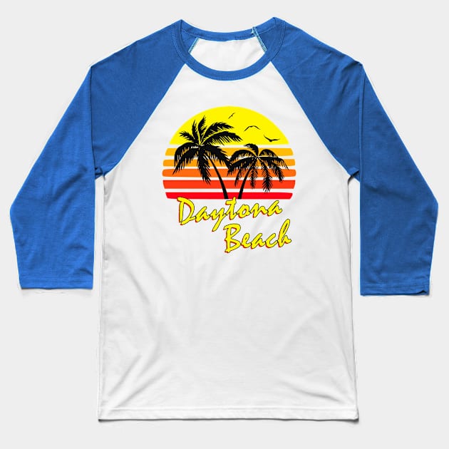 Daytona Beach Retro Sunset Baseball T-Shirt by Nerd_art